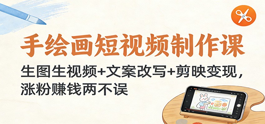 手绘画短视频制作课：生图生视频+文案改写+剪映变现，涨粉赚钱两不误-紫橙资源网