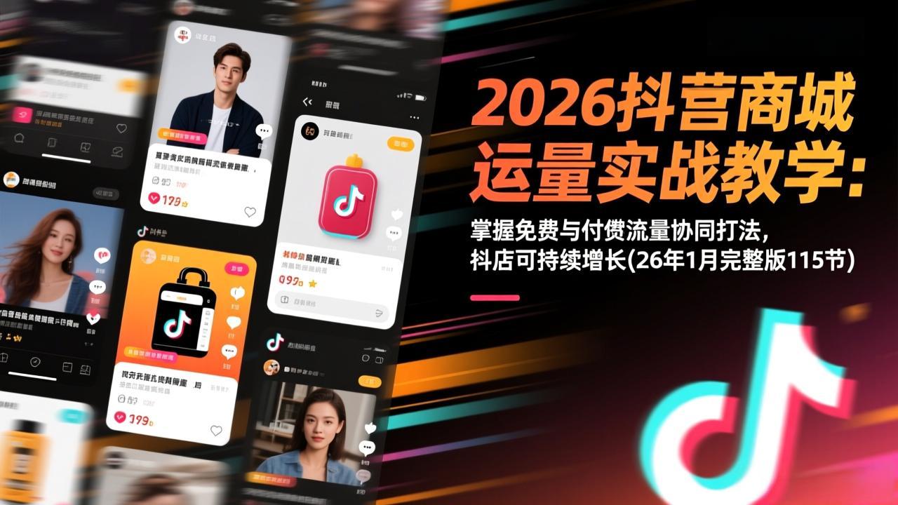 2026抖音商城运营实战教学：掌握免费与付费流量协同打法，抖店可持续增长(26年1月完整版115节)-紫橙资源网