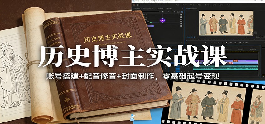 历史博主实战课：账号搭建+配音修音+封面制作，零基础起号变现-紫橙资源网