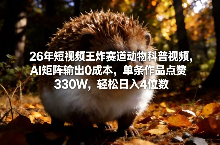 26年短视频王炸赛道动物科普视频，AI矩阵输出0成本，单条作品点赞330W，轻松日入4位数-紫橙资源网