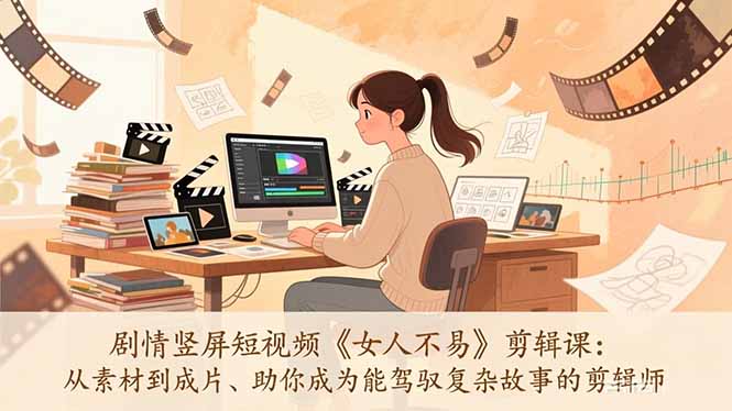 剧情竖屏短视频《女人不易》剪辑课：从素材到成片、助你成为能驾驭复杂故事的剪辑师-紫橙资源网