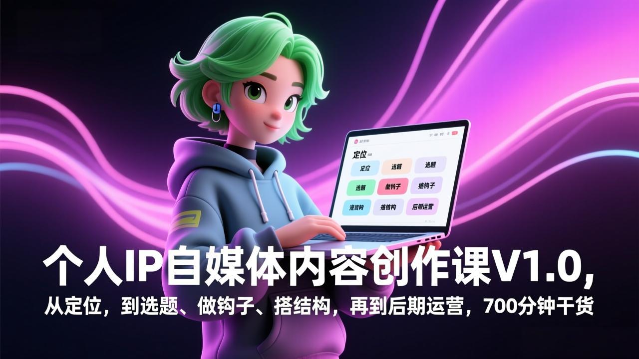 个人IP自媒体内容创作课V1.0，从定位，到选题、做钩子、搭结构，再到后期运营，700分钟干货-紫橙资源网